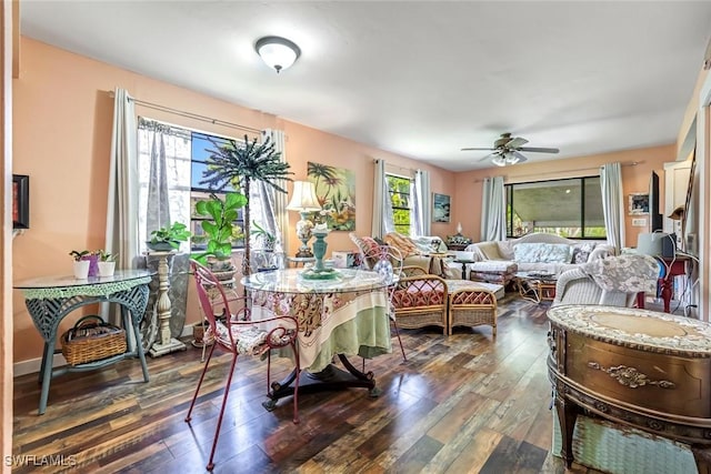 13532 Siesta Pines Ct Unit 5, Fort Myers, FL 33908 - dining area featuring ceiling fan and dark wood-style floors