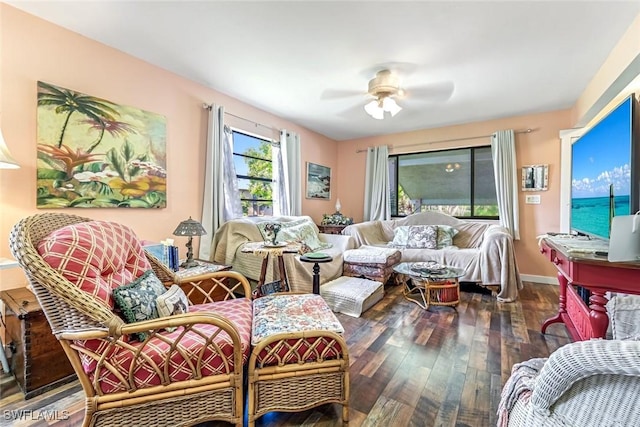 13532 Siesta Pines Ct Unit 5, Fort Myers, FL 33908 - living area featuring hardwood / wood-style floors and a ceiling fan