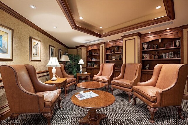 7117 Pelican Bay Blvd Unit 1903, Naples, FL 34108 - sitting room with ornamental molding, recessed lighting, and built in features