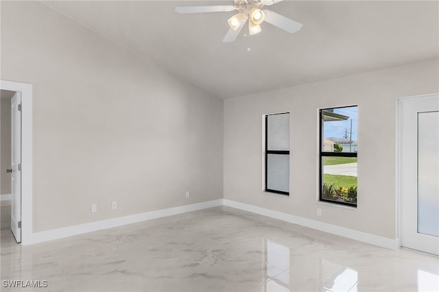 2510 SW 17th Ave, Cape Coral, FL 33914 - unfurnished room with light marble finish flooring, lofted ceiling, and a ceiling fan