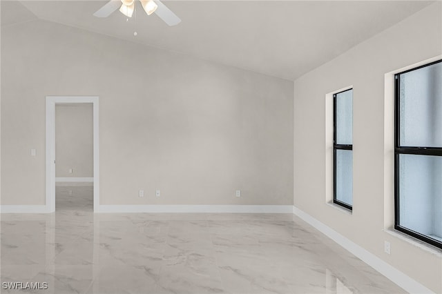 2510 SW 17th Ave, Cape Coral, FL 33914 - empty room with marble finish floors, plenty of natural light, ceiling fan, and lofted ceiling