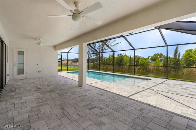 2510 SW 17th Ave, Cape Coral, FL 33914 - swimming pool featuring ceiling fan, a patio, and glass enclosure