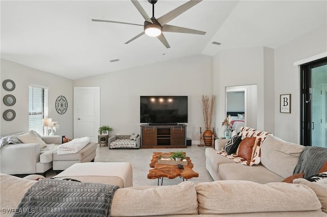 1028 NW 33rd Ave, Cape Coral, FL 33993 - living area featuring lofted ceiling and a ceiling fan