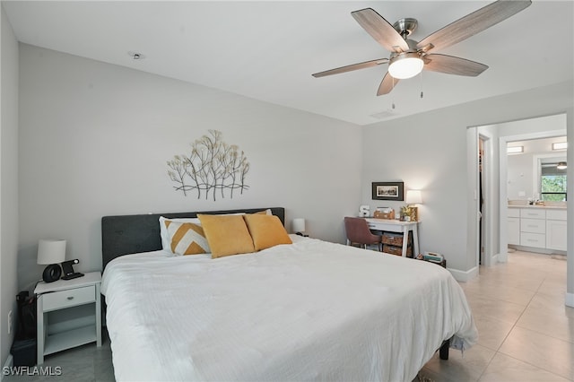 1028 NW 33rd Ave, Cape Coral, FL 33993 - bedroom with a ceiling fan, ensuite bath, and light tile patterned floors