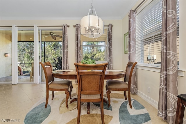 20571 Long Pond Rd, North Fort Myers, FL 33917 - dining area featuring a chandelier, light tile patterned flooring, and crown molding
