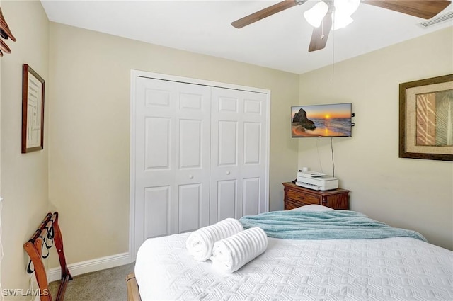 2127 SW 49th Ter, Cape Coral, FL 33914 - carpeted bedroom featuring a closet and a ceiling fan