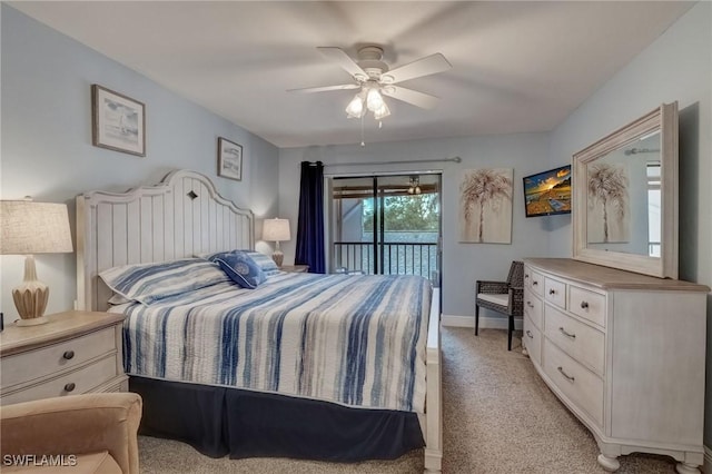 12170 Kelly Greens Blvd Unit 88, Fort Myers, FL 33908 - bedroom with access to outside, light colored carpet, and a ceiling fan