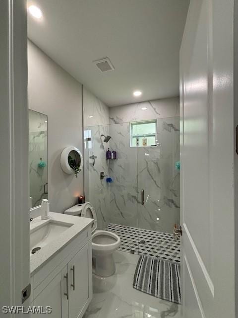 406 W 15th St, Lehigh Acres, FL 33972 - full bathroom with a marble finish shower, marble finish flooring, and vanity
