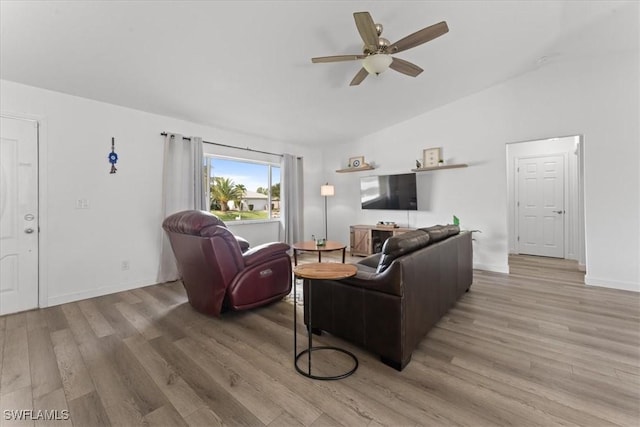 605 SW 18th Ter, Cape Coral, FL 33991 - living room with light wood-style floors, a ceiling fan, and lofted ceiling
