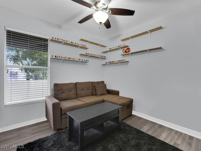 515 SW 9th Ct, Cape Coral, FL 33991 - living area featuring wood finished floors and a ceiling fan