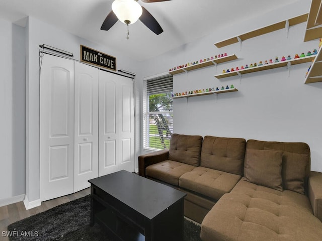 515 SW 9th Ct, Cape Coral, FL 33991 - living room with dark wood finished floors and ceiling fan