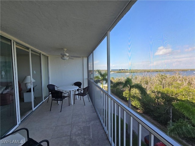 345 Mango St Unit 505, Fort Myers Beach, FL 33931 - balcony with a water view and a ceiling fan