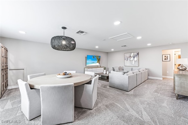 19604 Beechcrest Pl, Estero, FL 33928 - dining room featuring light colored carpet, recessed lighting, and attic access