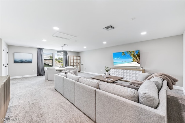 19604 Beechcrest Pl, Estero, FL 33928 - living area featuring light carpet, recessed lighting, and attic access