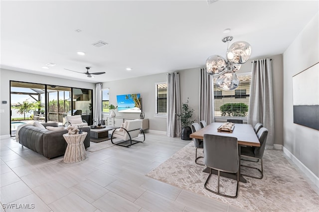 19604 Beechcrest Pl, Estero, FL 33928 - dining space featuring a ceiling fan, plenty of natural light, and recessed lighting