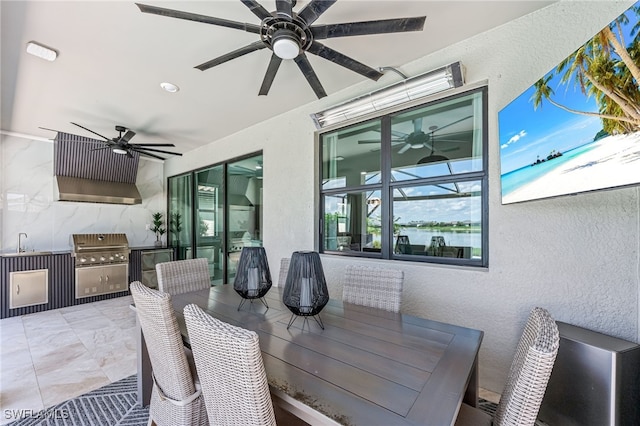 19604 Beechcrest Pl, Estero, FL 33928 - view of patio featuring a ceiling fan, area for grilling, and outdoor dining space