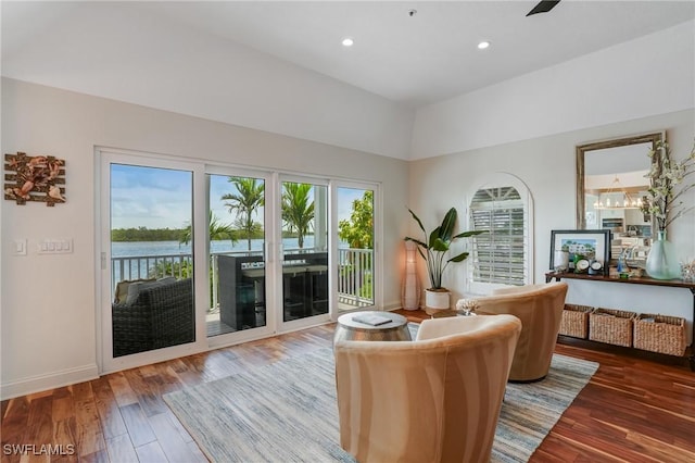 4031 Bayside Rd, Fort Myers Beach, FL 33931 - living room with wood finished floors, recessed lighting, and high vaulted ceiling