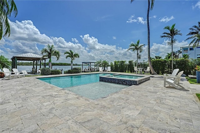 4031 Bayside Rd, Fort Myers Beach, FL 33931 - view of pool with a gazebo, a patio, and a pool with connected hot tub