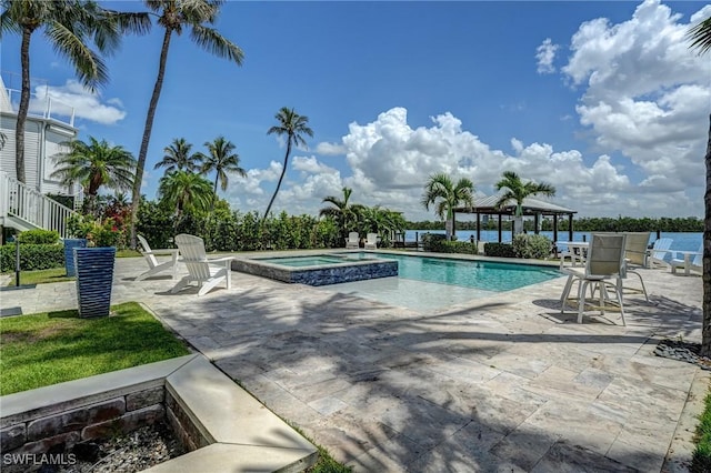 4031 Bayside Rd, Fort Myers Beach, FL 33931 - view of pool featuring a gazebo, a patio area, and a pool with connected hot tub