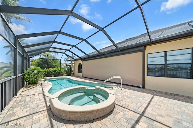 4007 Surfside Blvd, Cape Coral, FL 33914 - view of swimming pool featuring a patio, a pool with connected hot tub, and glass enclosure