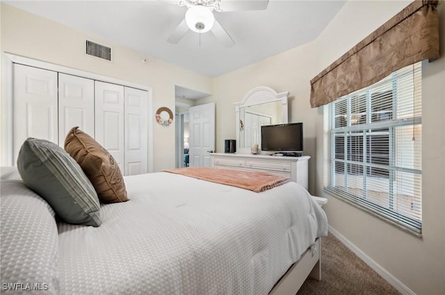 13090 Amberley Ct Unit 1103, Bonita Springs, FL 34135 - bedroom featuring a closet, carpet flooring, and a ceiling fan