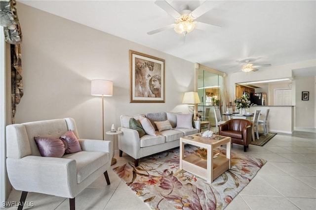 13090 Amberley Ct Unit 1103, Bonita Springs, FL 34135 - living room featuring ceiling fan and light tile patterned floors