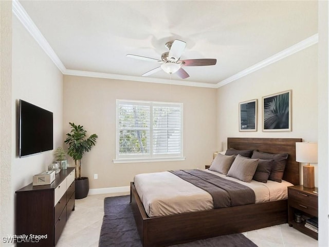 11217 Suffield St, Fort Myers, FL 33913 - bedroom featuring ornamental molding, light tile patterned flooring, and ceiling fan