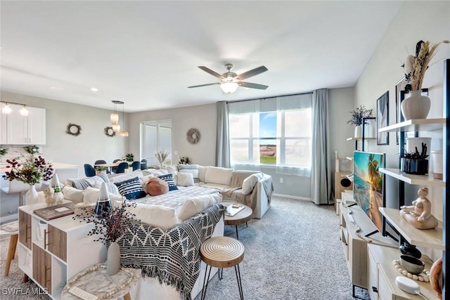 43837 Cattleman Dr, Punta Gorda, FL 33982 - living room with light colored carpet and a ceiling fan