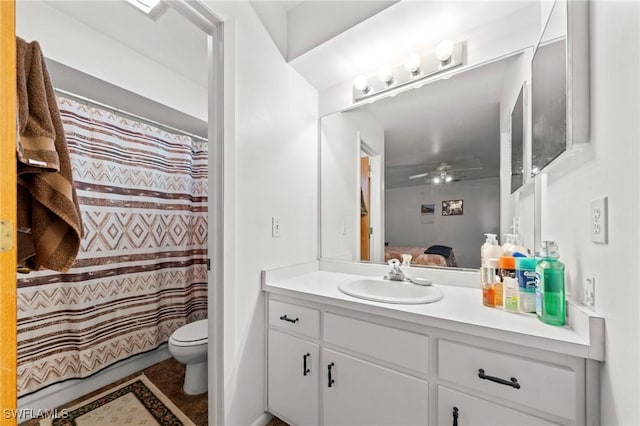 1720 NW 14th Pl, Cape Coral, FL 33993 - full bathroom featuring vanity, a ceiling fan, and a shower with shower curtain
