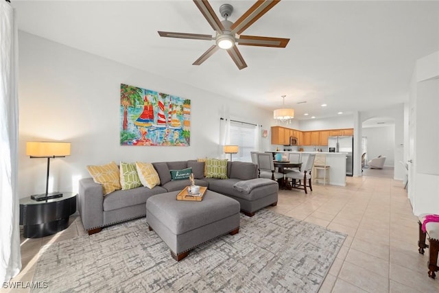 9795 Gladiolus Bulb Loop, Fort Myers, FL 33908 - living area with a ceiling fan, light tile patterned floors, and recessed lighting