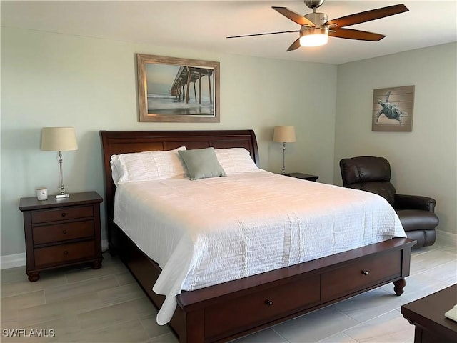 7148 Estero Blvd Unit 922, Fort Myers Beach, FL 33931 - bedroom featuring a ceiling fan and light tile patterned flooring