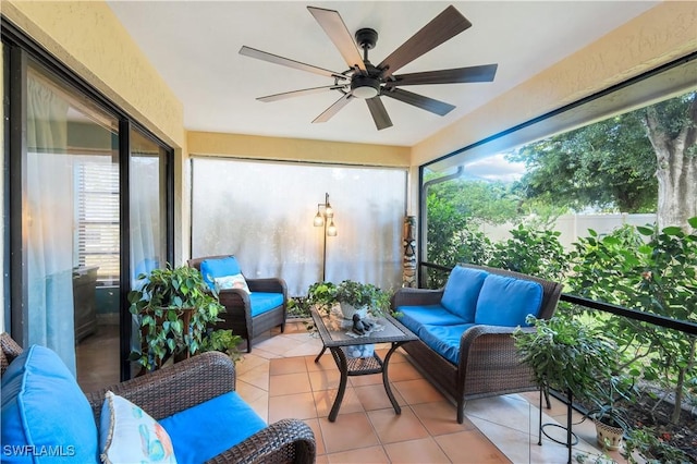 15878 Gleneagle Ct, Fort Myers, FL 33908 - sunroom with outdoor lounge area and a ceiling fan