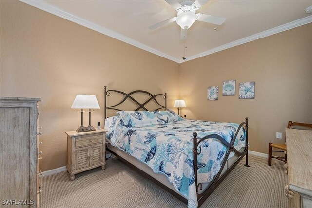 18011 Bonita National Blvd Unit 945, Bonita Springs, FL 34135 - bedroom with light carpet, ornamental molding, and ceiling fan