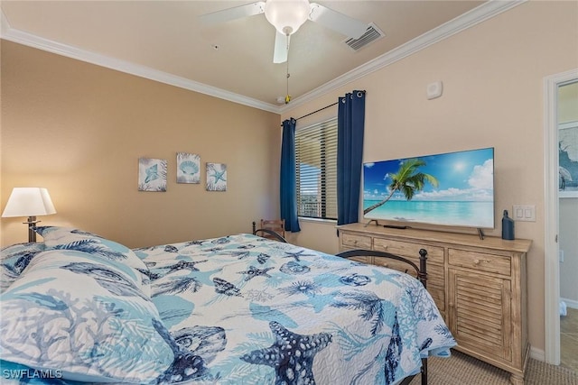18011 Bonita National Blvd Unit 945, Bonita Springs, FL 34135 - carpeted bedroom featuring crown molding and a ceiling fan