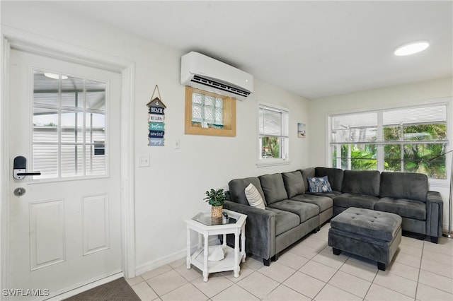 7434 Cares Away Park Cir, Bokeelia, FL 33922 - living area with a wall mounted AC and light tile patterned flooring