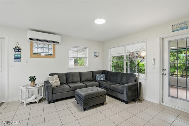 7434 Cares Away Park Cir, Bokeelia, FL 33922 - living area with a wall mounted air conditioner and light tile patterned flooring