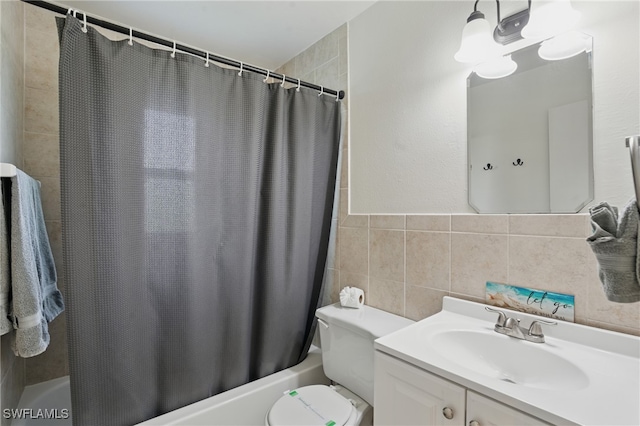 7434 Cares Away Park Cir, Bokeelia, FL 33922 - full bath with tile walls, vanity, and shower / bath combo with shower curtain