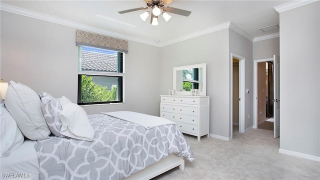 3668 Treasure Cove Ct, Naples, FL 34114 - bedroom featuring multiple windows, ornamental molding, light carpet, and a ceiling fan