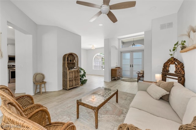 2391 35th Ave NE, Naples, FL 34120 - living room featuring ceiling fan, light wood-style flooring, french doors, and recessed lighting