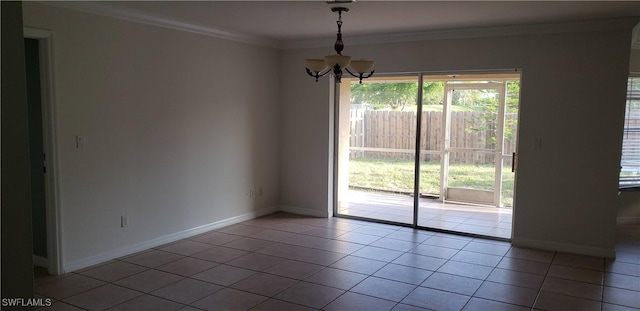 15539 Horseshoe Ln, Fort Myers, FL 33905 - unfurnished dining area with a chandelier, tile patterned floors, and ornamental molding