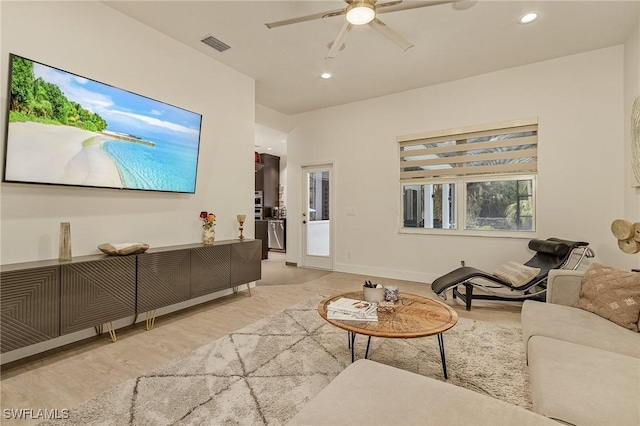 364 Logan Blvd S, Naples, FL 34119 - living area featuring a ceiling fan, recessed lighting, and wood finished floors