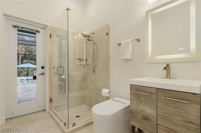 364 Logan Blvd S, Naples, FL 34119 - full bath with vanity, a shower stall, and tile patterned flooring