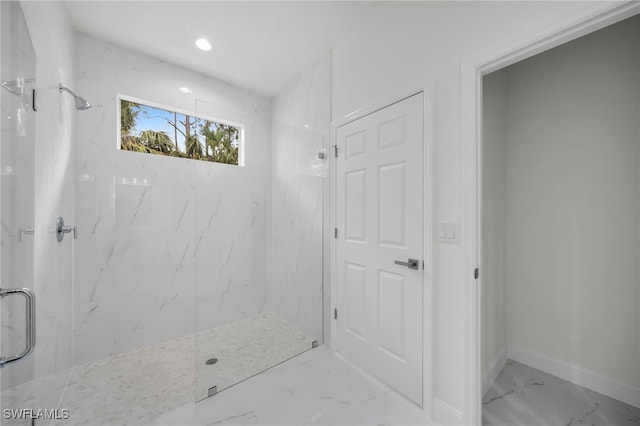 2605 28th St W, Lehigh Acres, FL 33971 - full bath featuring a marble finish shower, marble look tiles, and recessed lighting