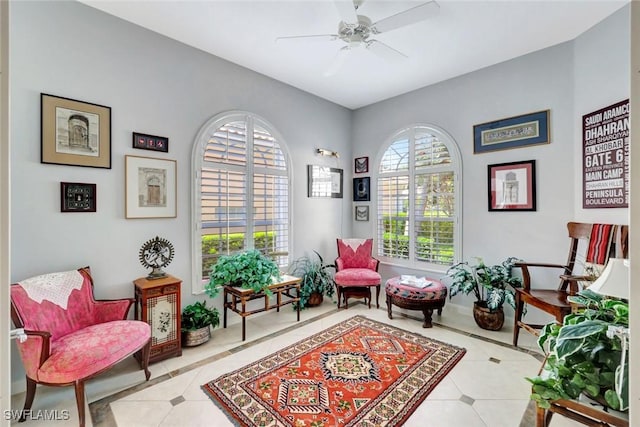 3008 Ellice Way, Naples, FL 34119 - living area featuring ceiling fan and tile patterned floors