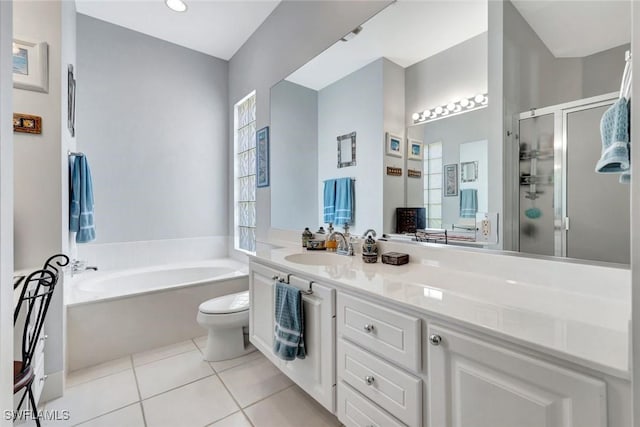 3008 Ellice Way, Naples, FL 34119 - full bathroom with a shower stall, tile patterned flooring, a bath, and vanity
