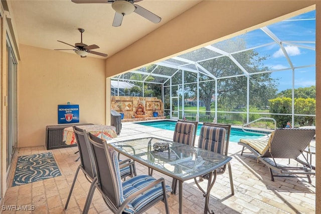 3008 Ellice Way, Naples, FL 34119 - view of patio / terrace featuring a ceiling fan, an outdoor pool, and glass enclosure