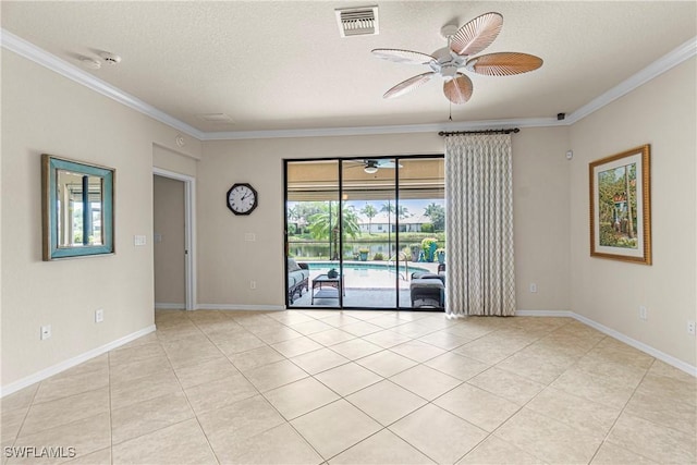 11288 Red Bluff Ln, Fort Myers, FL 33912 - unfurnished room with ceiling fan, ornamental molding, light tile patterned flooring, and a textured ceiling