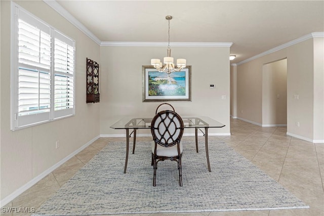 11288 Red Bluff Ln, Fort Myers, FL 33912 - dining space with light tile patterned flooring, a chandelier, and ornamental molding