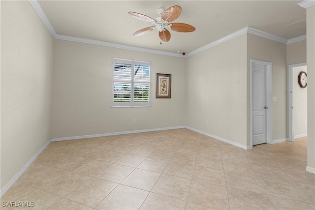 11288 Red Bluff Ln, Fort Myers, FL 33912 - empty room featuring a ceiling fan, ornamental molding, and light tile patterned floors