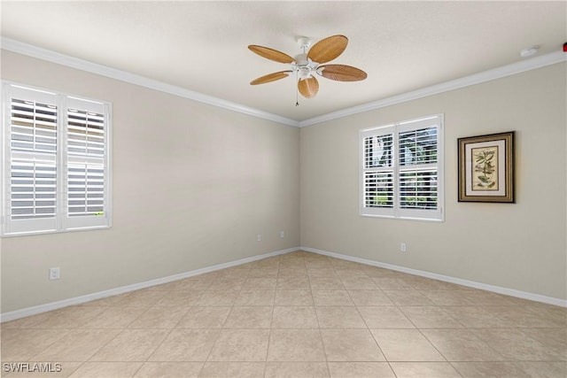 11288 Red Bluff Ln, Fort Myers, FL 33912 - empty room with ceiling fan, crown molding, a smoke detector, and light tile patterned floors